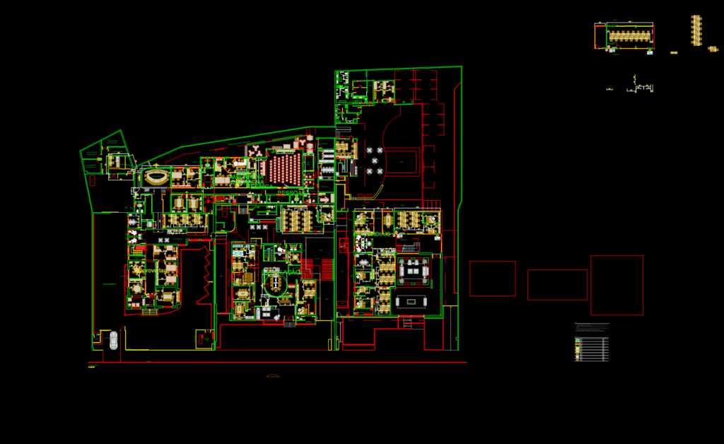 CAD floor plan of a media production office layout featuring an 80-seat auditorium and specialized technical server rooms.