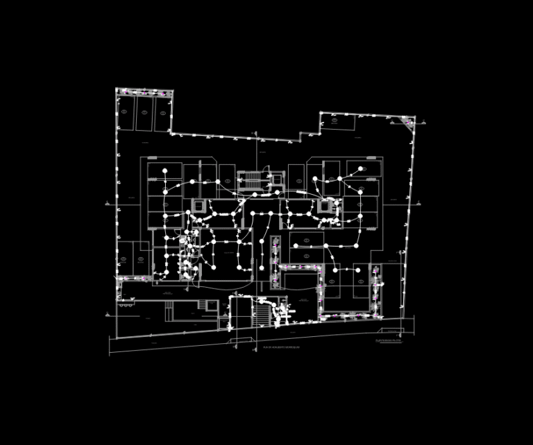 Electrical typical floor plan layout for a multi-story residential building showing circuits and lighting points.