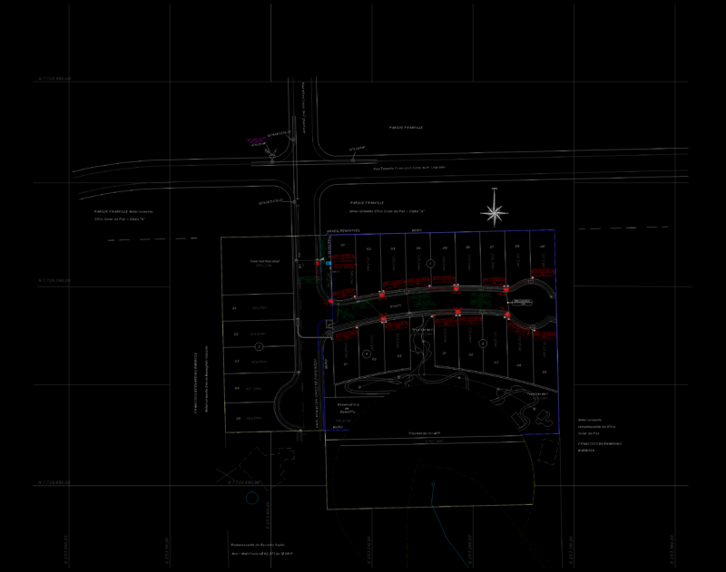 Parque Franville land subdivision plan DWG including electrical networking and trench details