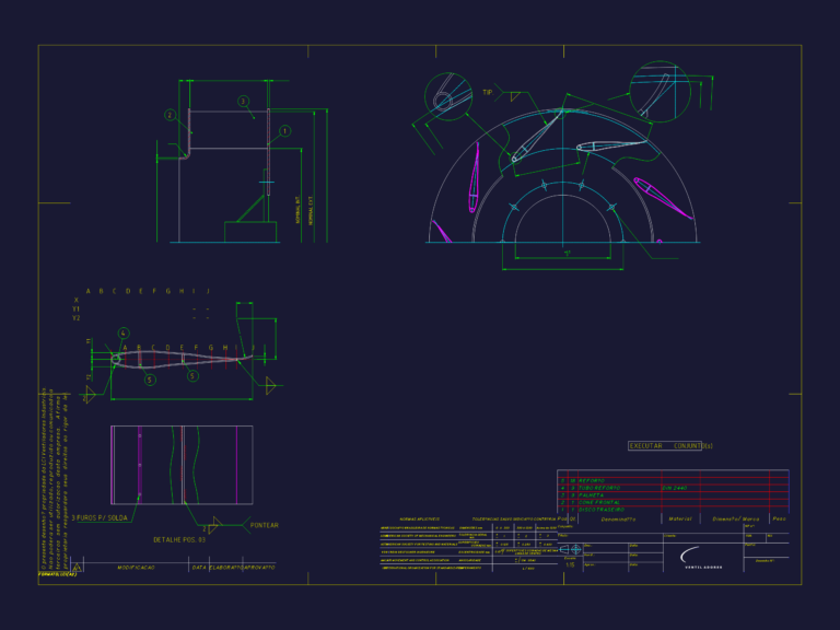 Technical CAD drawing of an industrial fan impeller assembly with blade profiles and sectional views.