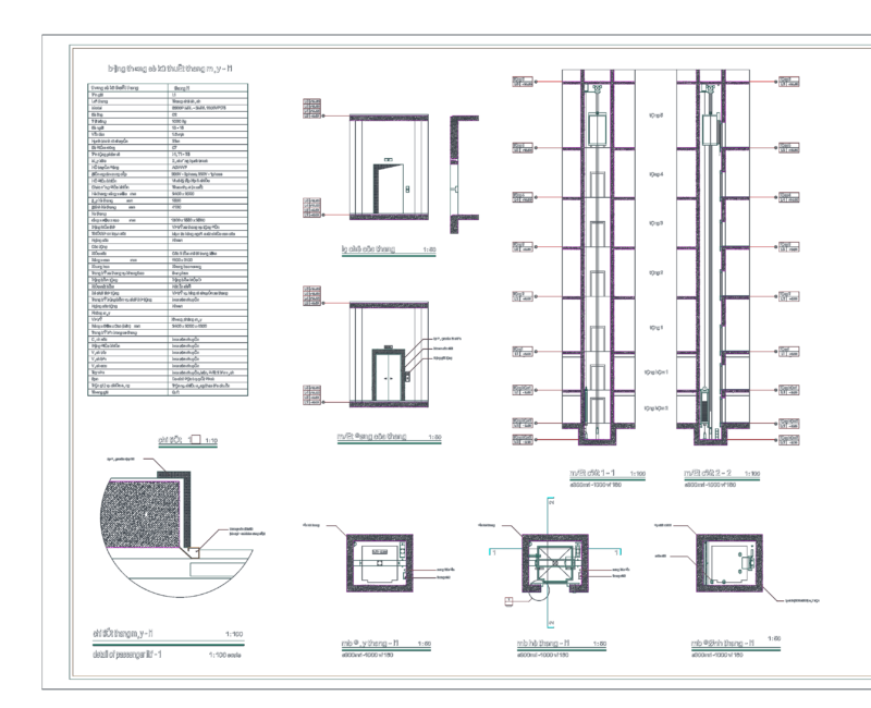 1000kg Passenger Lift Details S300P MRL Layout and Sections