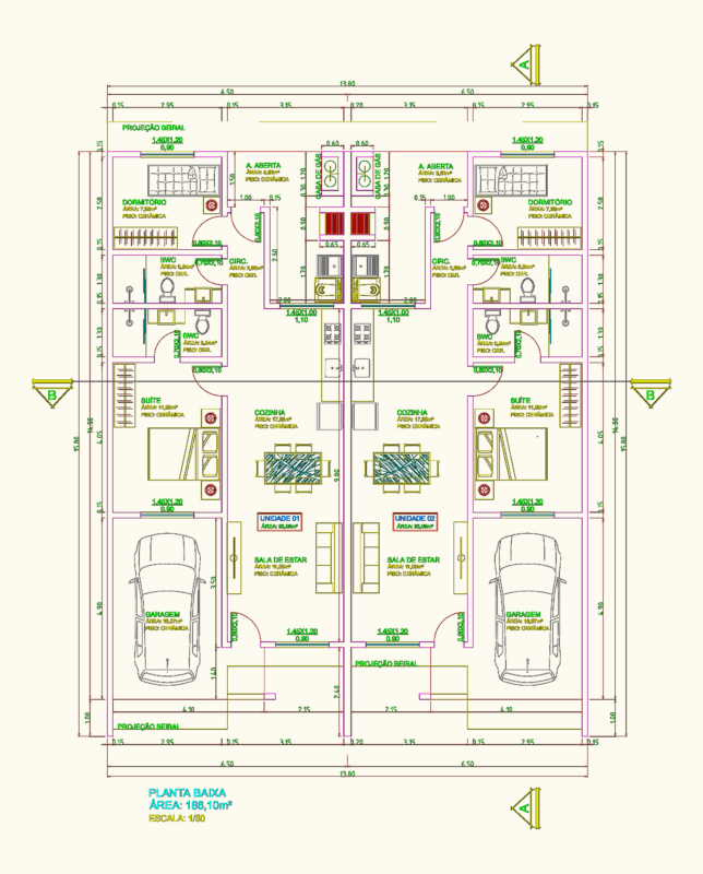 186sqm Dual-Unit Duplex House Project with Sections and Site Plan