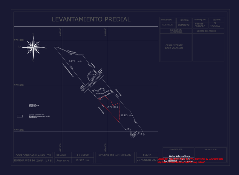 19.592 Hectare Land Survey Los Rios UTM WGS 84