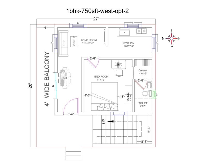 1BHK West 750sqft