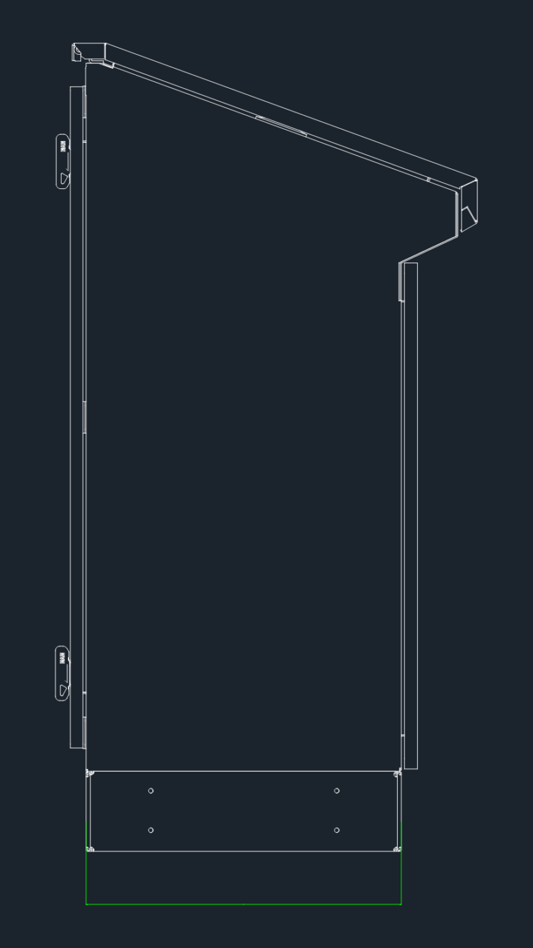 Side elevation CAD drawing of an EK MN 1204 industrial monoblock console cabinet.
