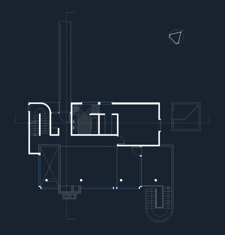 Smith House middle level floor plan and terrace layout