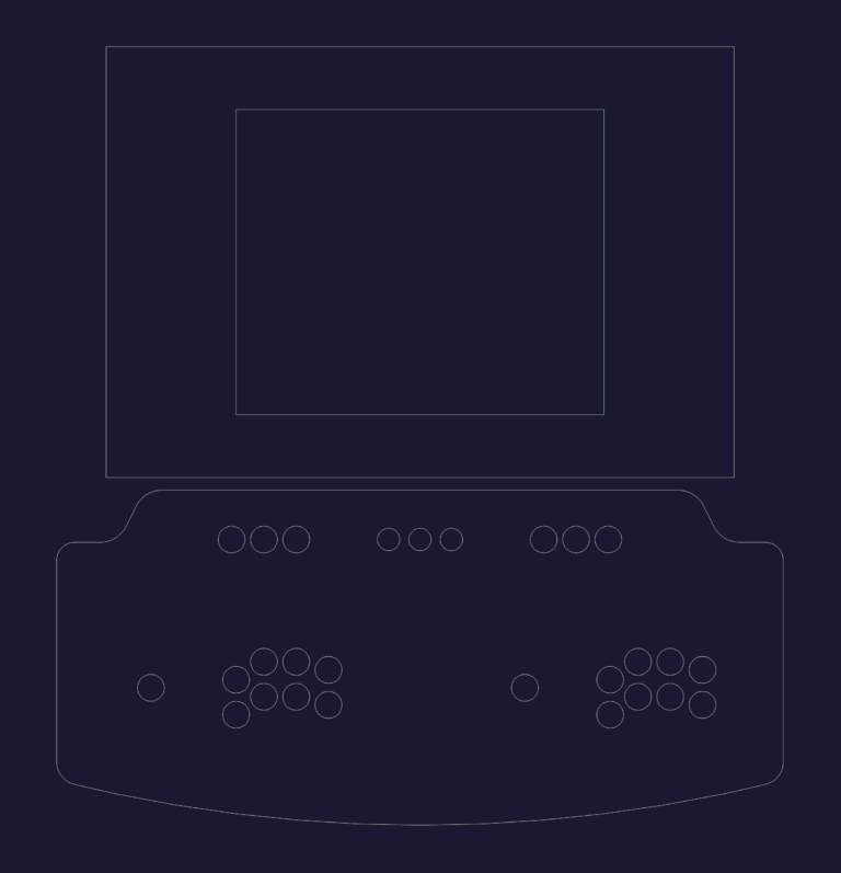 CAD drawing showing CNC laser cut paths for a 2-player arcade control panel and monitor bezel.