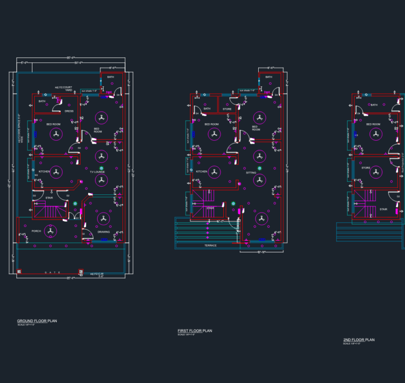 3-Story House Layouts DWG