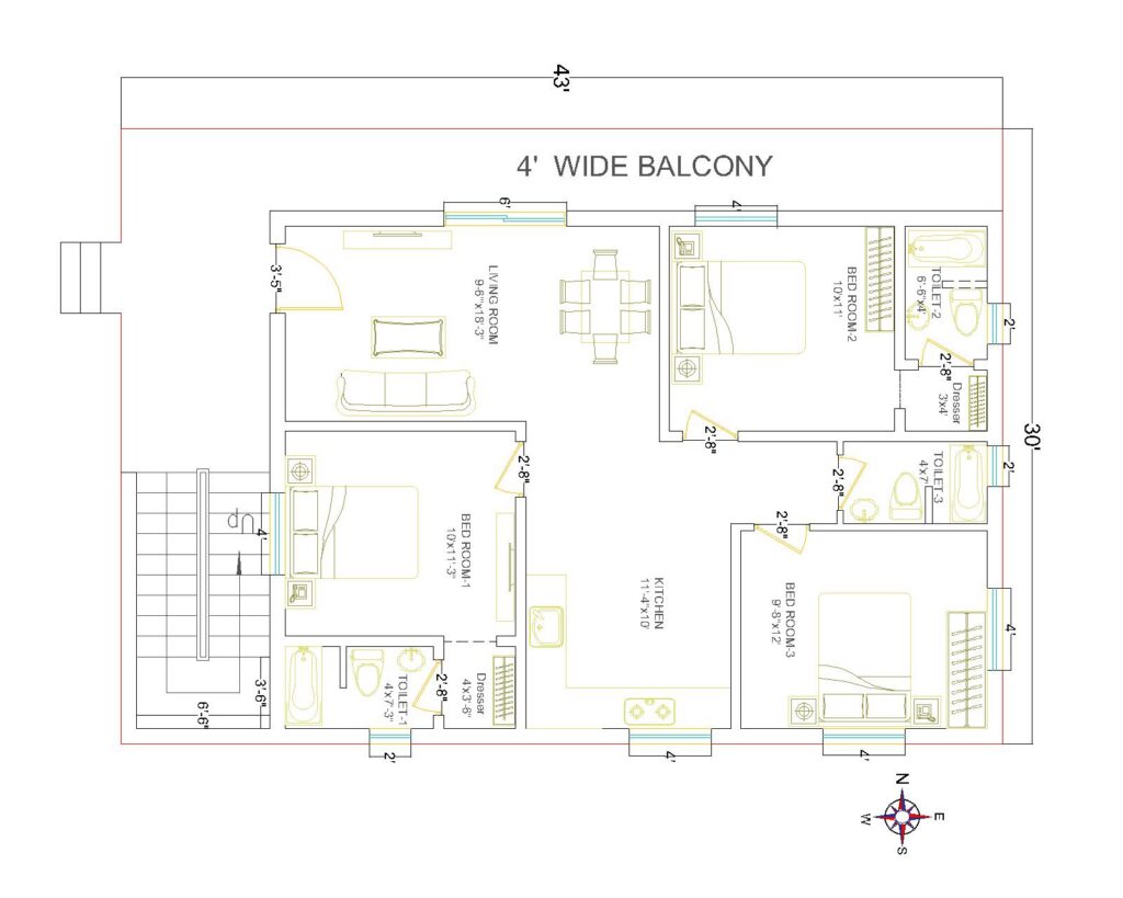 3BHK West Floor Plan