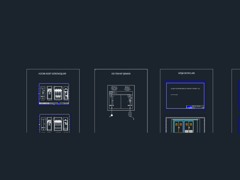 400kVA transformer station electrical diagrams with single-line schematics, kiosk details, and section views in DWG.