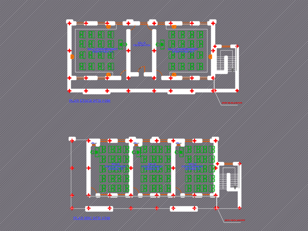 Architectural floor plans for a 5-classroom school extension showing general classrooms, science labs, and structural grid.