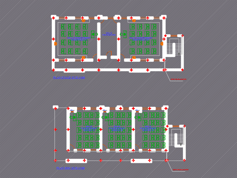 Architectural floor plans for a 5-classroom school extension showing general classrooms, science labs, and structural grid.