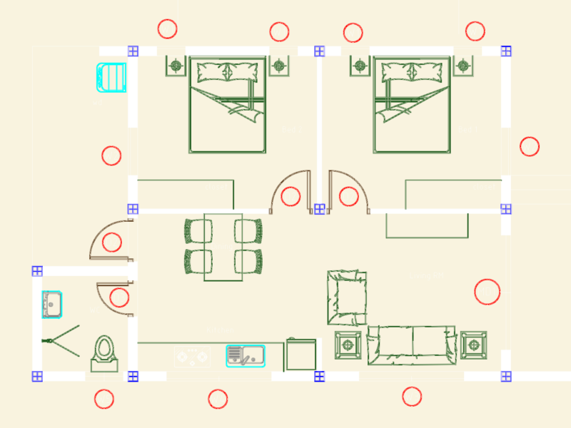 7x12m Small House Plan CAD with Elevation Section and Electrical
