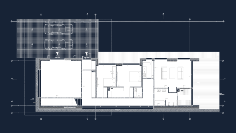 Ground floor plan for single-family house with sauna and carport