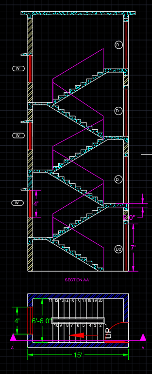 Structure design rcc staircase with 3 story with details