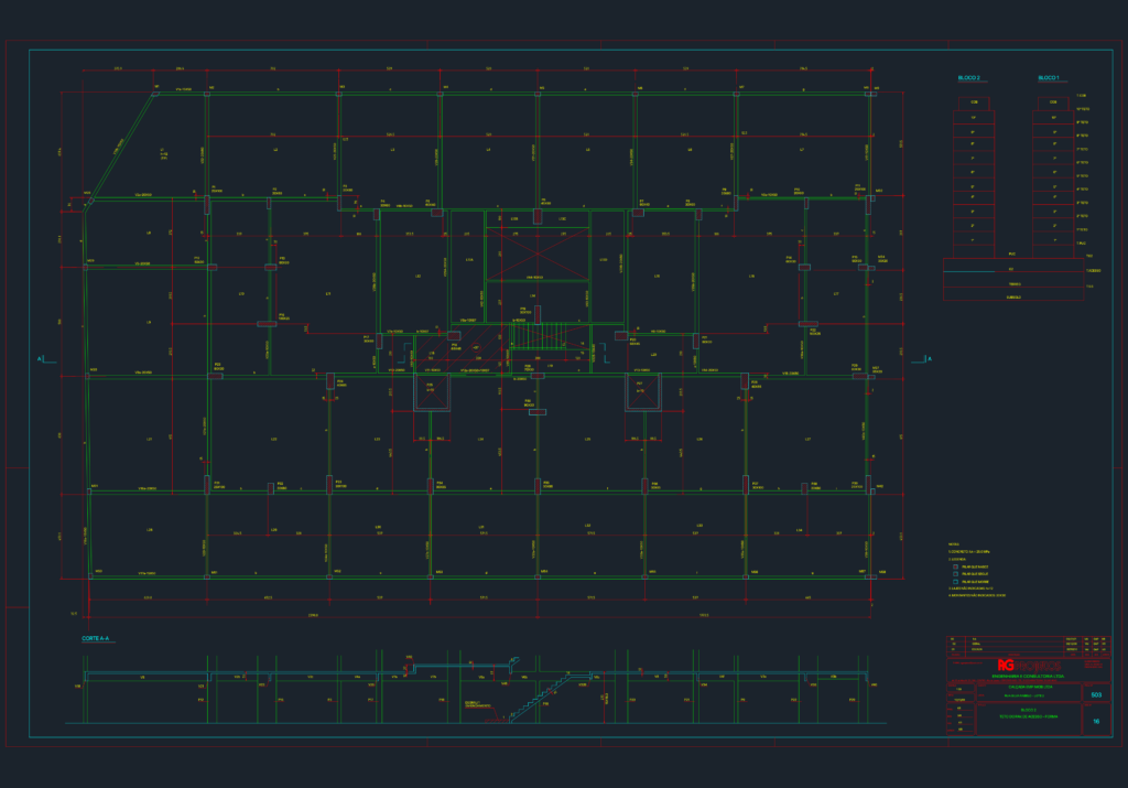 Structural formwork plan for an access floor ceiling with beam details and a longitudinal section.