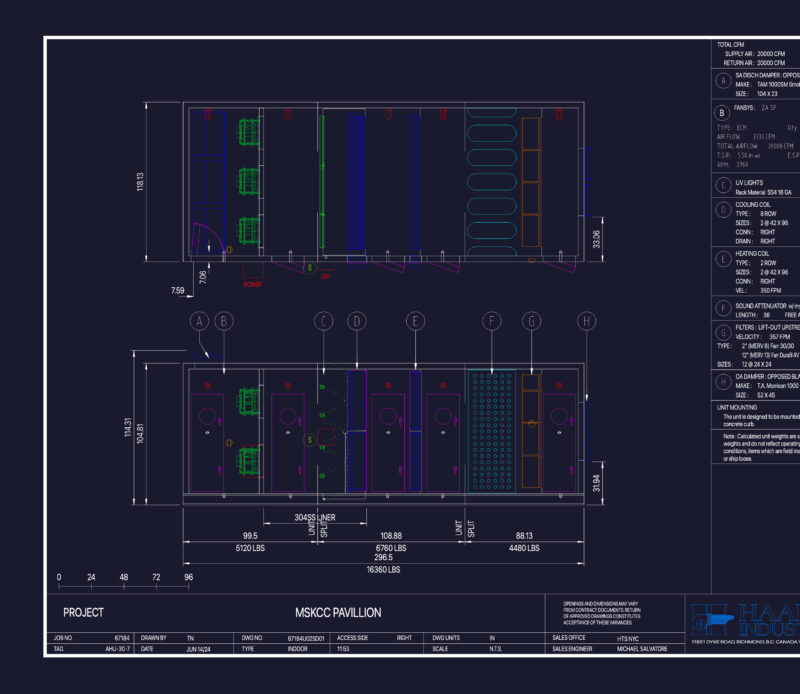 AHU-30-7 indoor air handling unit with 20,000 CFM capacity