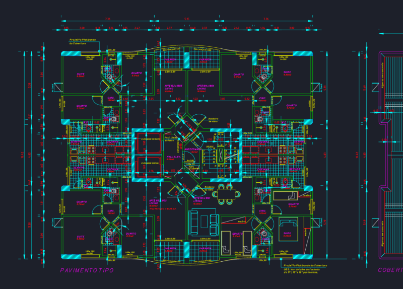 Residential Building Typical Floor and Roof Plan CAD