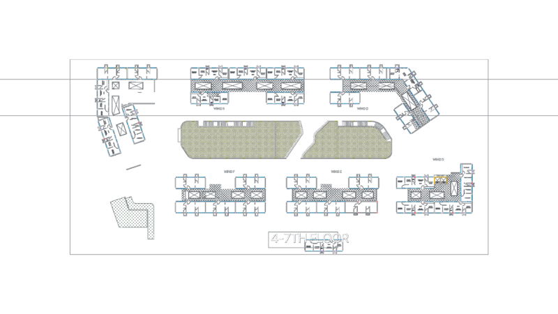 Multi-Wing Residential and Commercial Building Floor Plans with Details