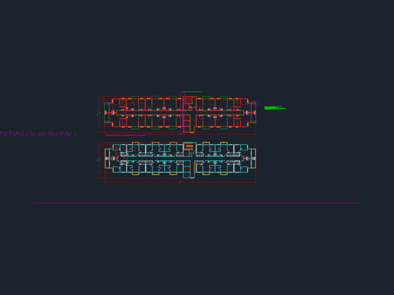 Typical floor plan layout for a 19-story residential apartment building showing structural masonry and unit layouts.
