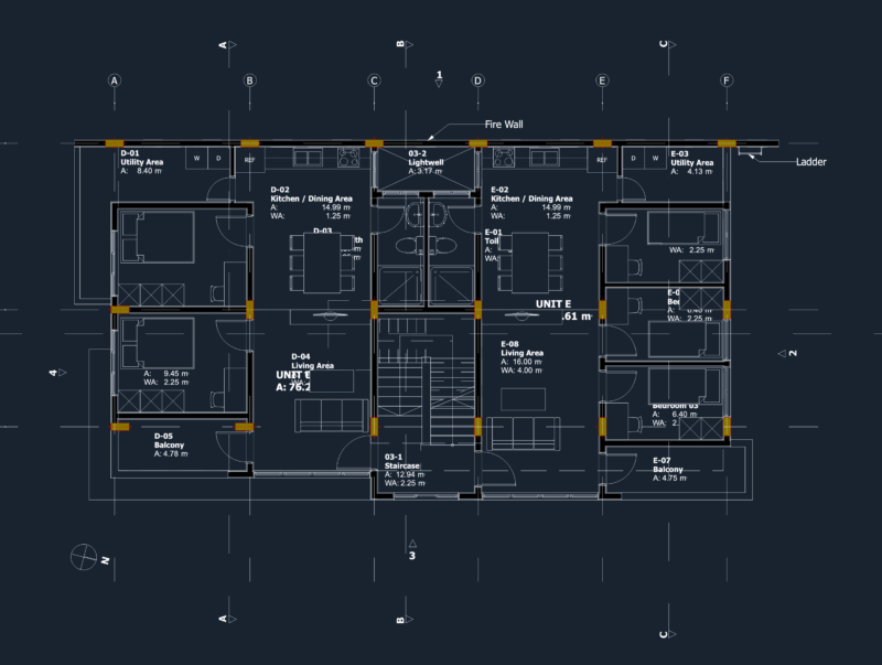 Typical Floor Layout CAD Plan with 2 Residential Units & Utilities
