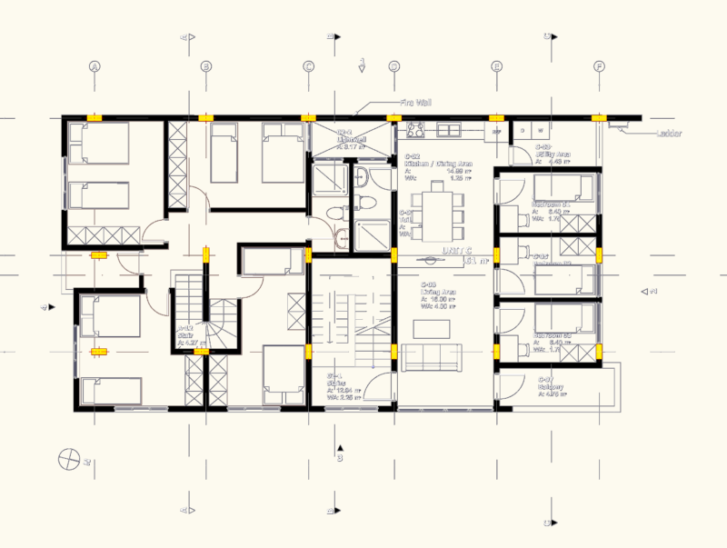 Multi-Unit Residential Floor Plan for Apartments A and C