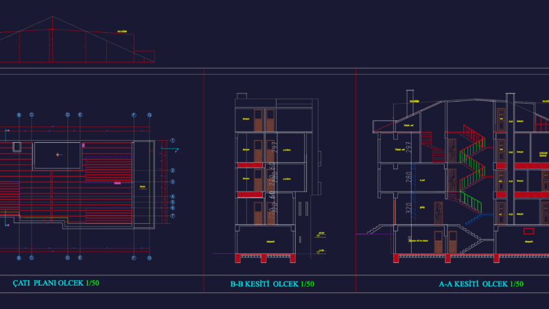 Gebze Kocaeli Multi-Story Residential Building Floor Plans and Sections