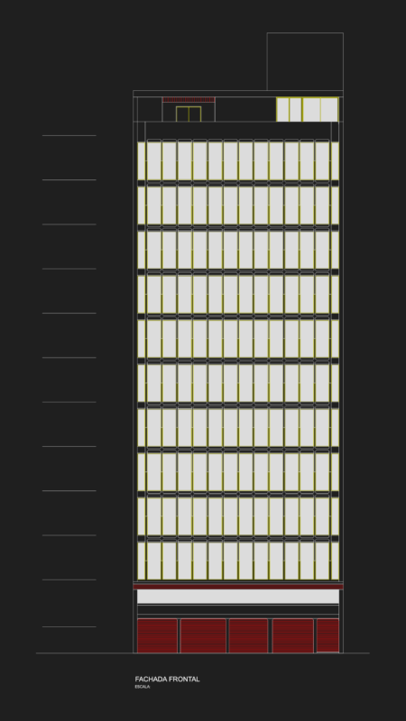 Architectural Project for 11-Story Commercial Tower with Elevations and Sections