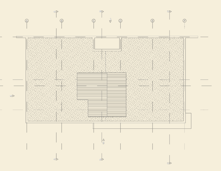 Architectural roof plan CAD drawing with grid lines and section markers for a 25.7m x 16.3m building footprint.