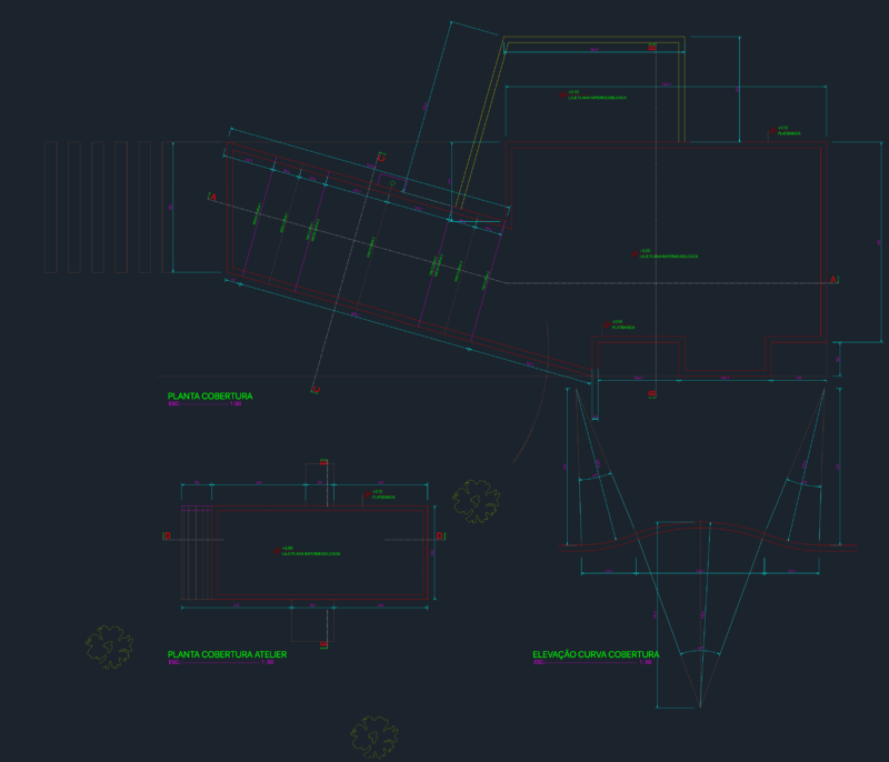 Atelier roof plan and elevation