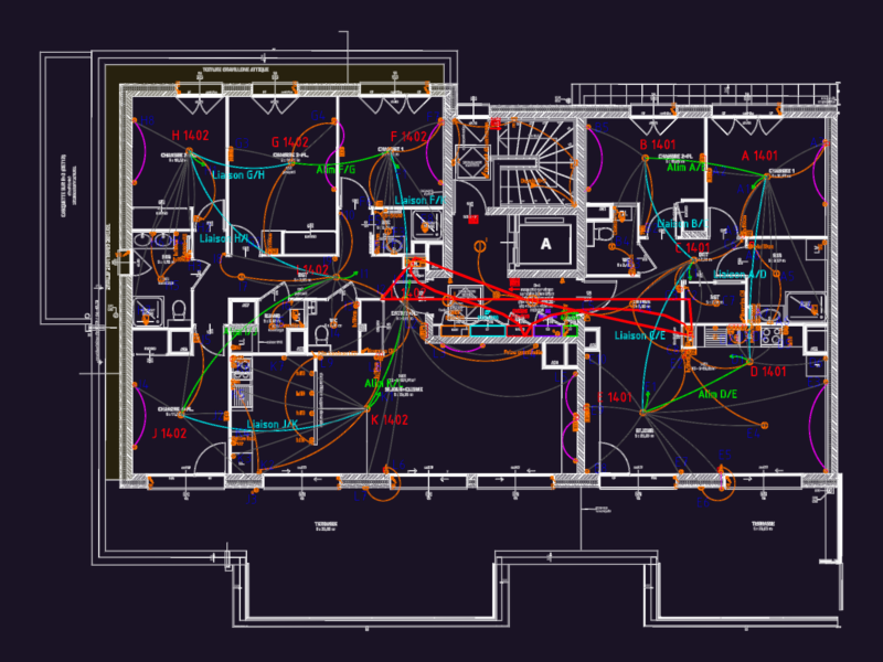Attic Floor Apartment Electrical Layout with Wiring Details