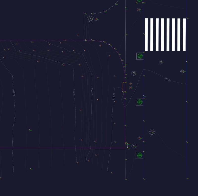 Site plan for Calle Alto del Mogote with contours and utility registers
