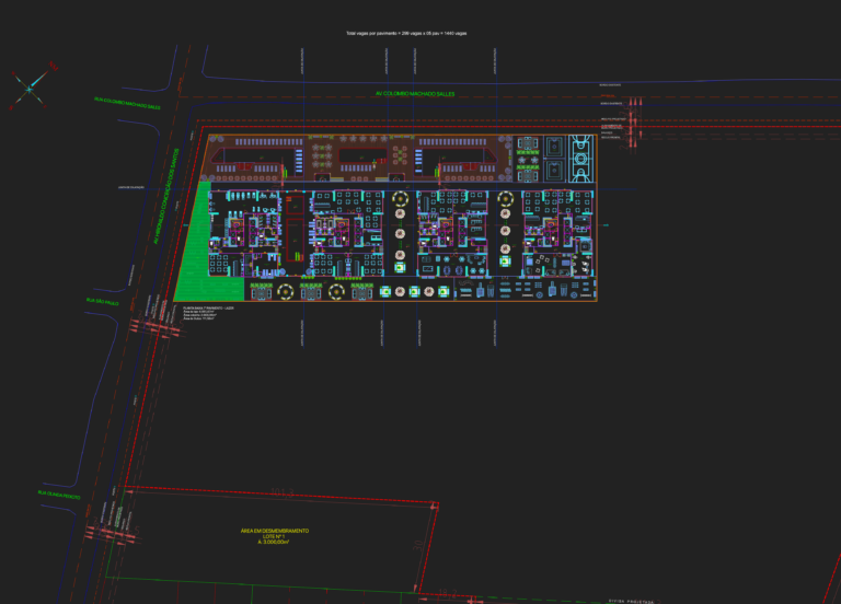 Architectural CAD site plan for a 37-story residential project showing four towers, leisure area, and parking layout.