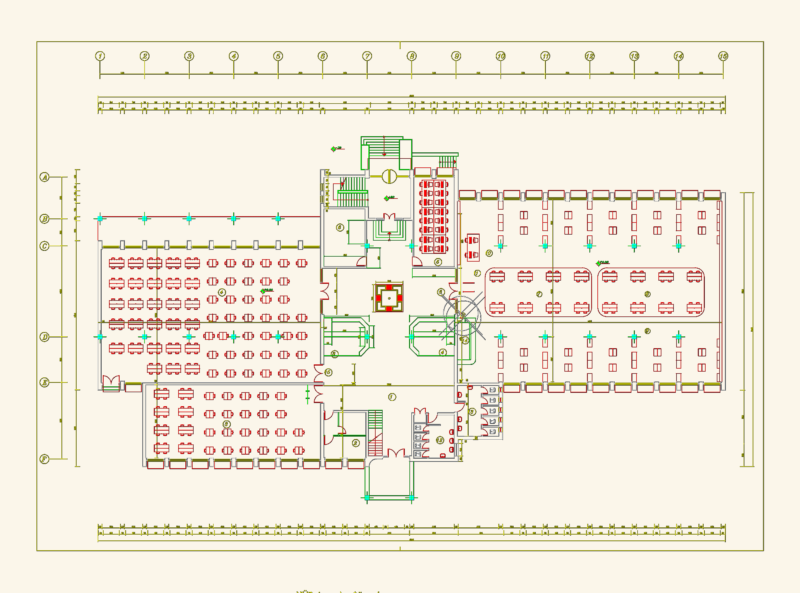 1:100 floor plan for educational facility with classroom seating