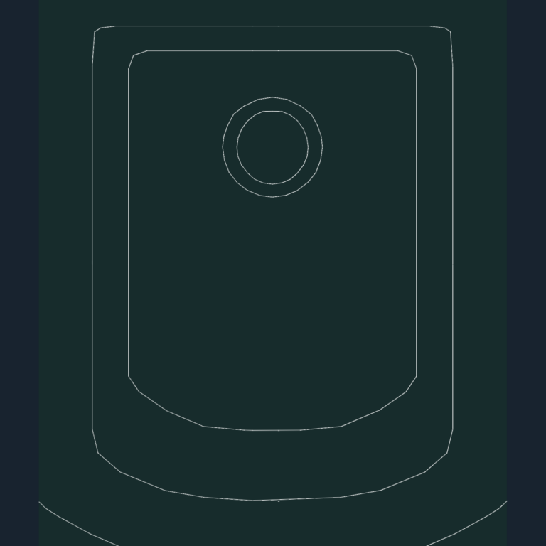 Architectural plan view CAD drawing of a floor-mounted ceramic bidet with central waste outlet detail.