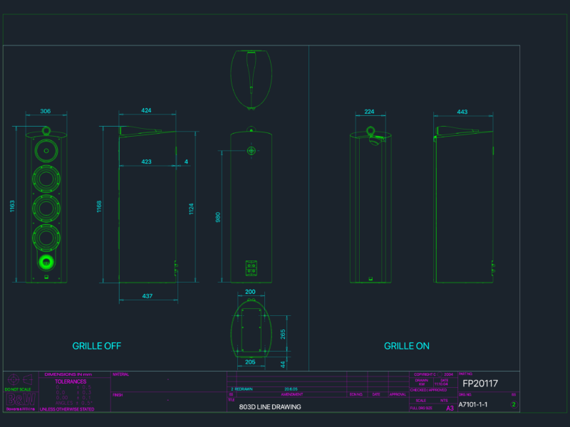 Bowers & Wilkins 803D High-End Loudspeaker Line Drawing