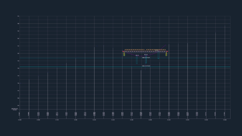 Bridge profile and river cross sections for airport access road
