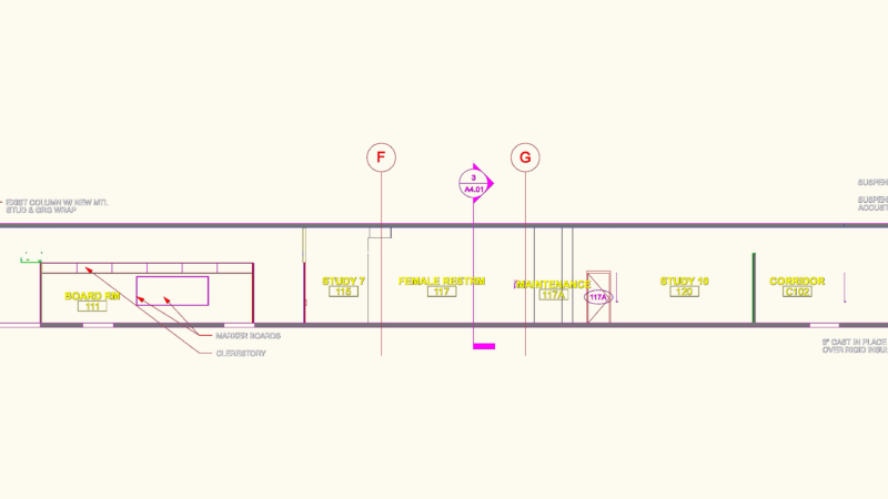 Building Sections for WFU Project – Lobby, Board Room & Tiered Classroom
