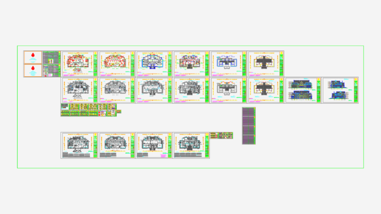CAD layout sheets for a courthouse renovation featuring floor plans, building elevations, and furniture layouts.