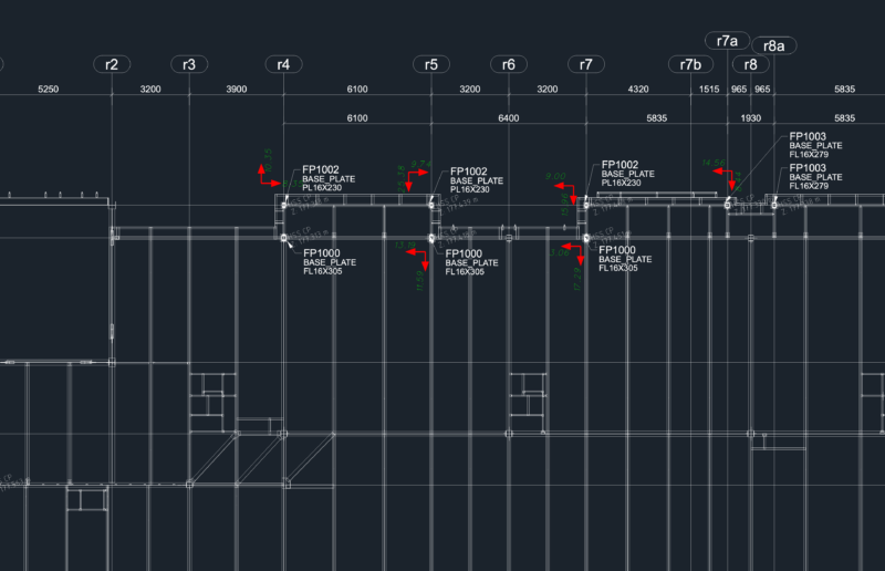 Casino Woodbine Retail 1 parapet post base plate location as-built plan