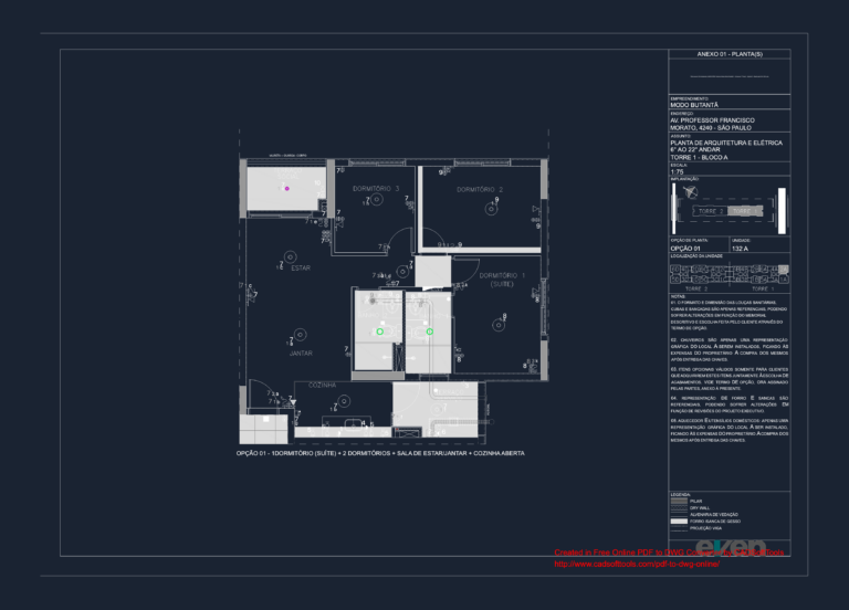 Architectural and electrical floor plan of a 3-bedroom apartment with social terrace and open kitchen layout.