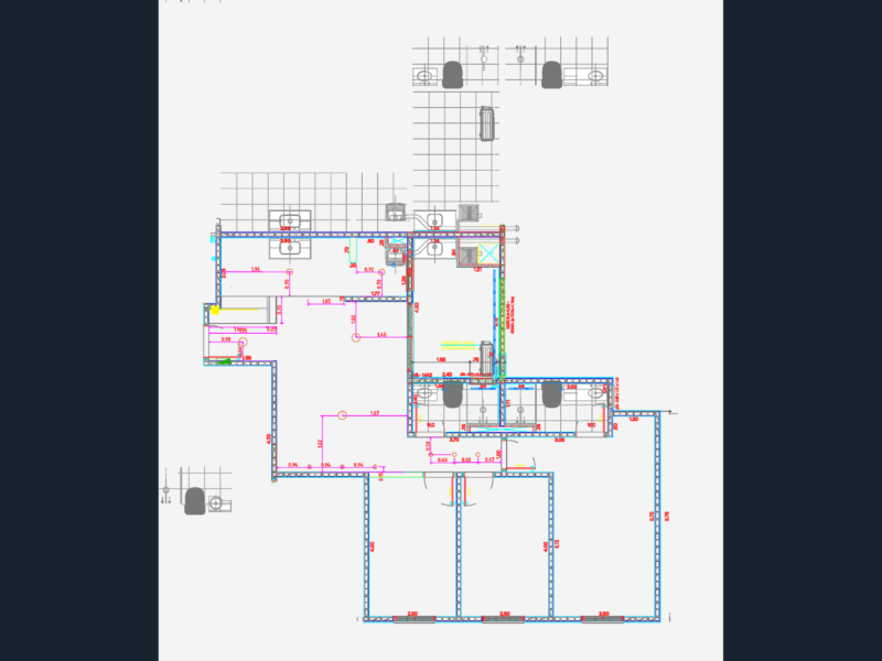 Apartment unit floor plan with dimensions and wet areas