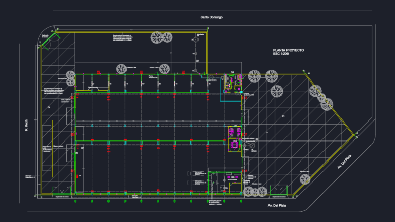 Architectural 2D CAD site plan of a gas station project with office layouts, restrooms, and site boundaries.