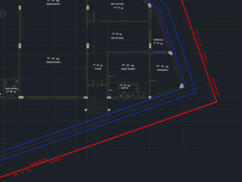 Large villa floor plans with site boundaries and staircase details