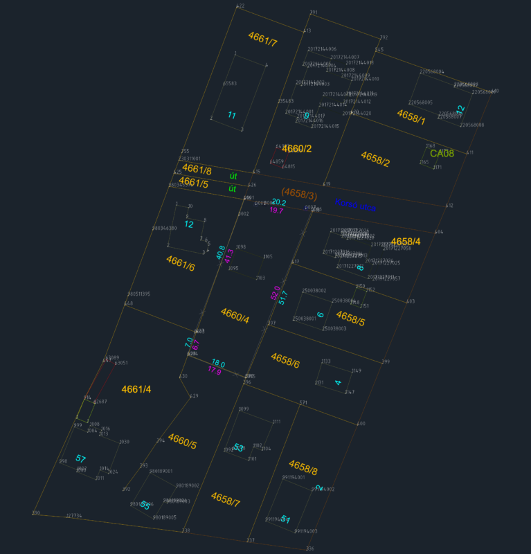 Cadastral survey map showing land parcels and building footprints