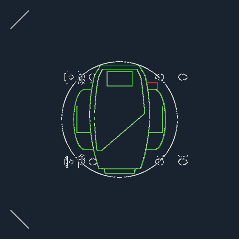 Top view CAD block of a Chauvet Maverick MK2 spot lighting fixture with pan and tilt rotation indicators.
