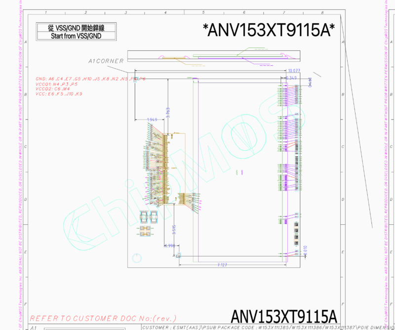 ChipMOS ANV153XT9115A STBGA 153L Semiconductor Bonding Diagram Layout