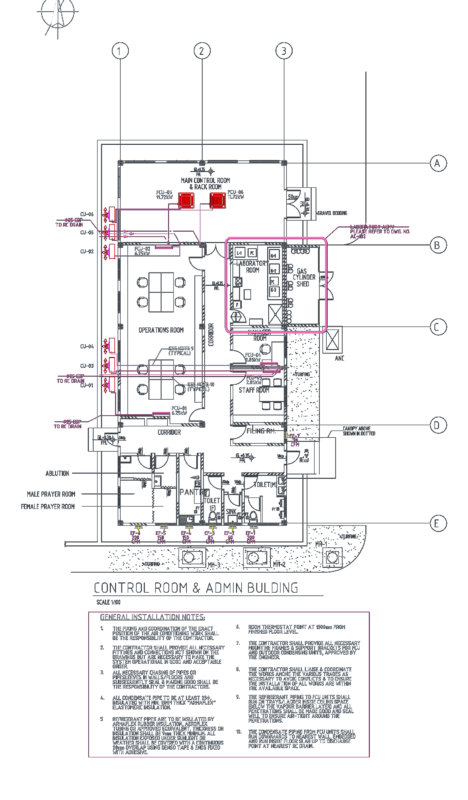 Admin Building ACMV Layout Plans and Laboratory AHU Control Schematic