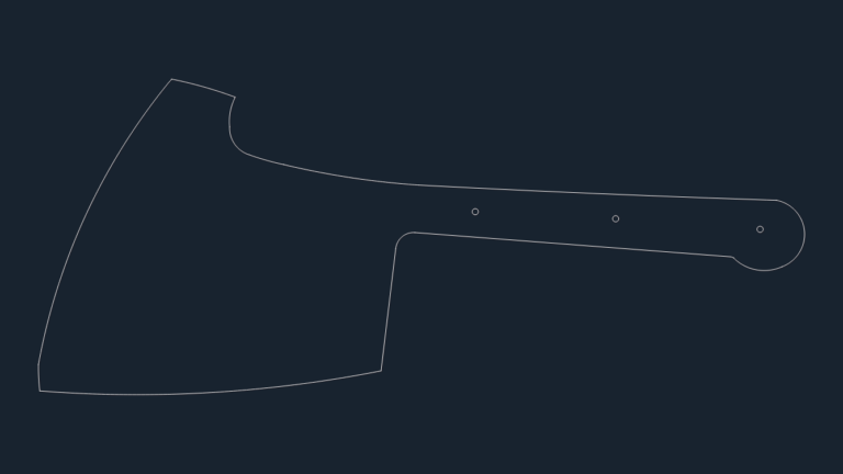 Vector outline of a heavy-duty axe head and full tang with three pin holes for handle scales.
