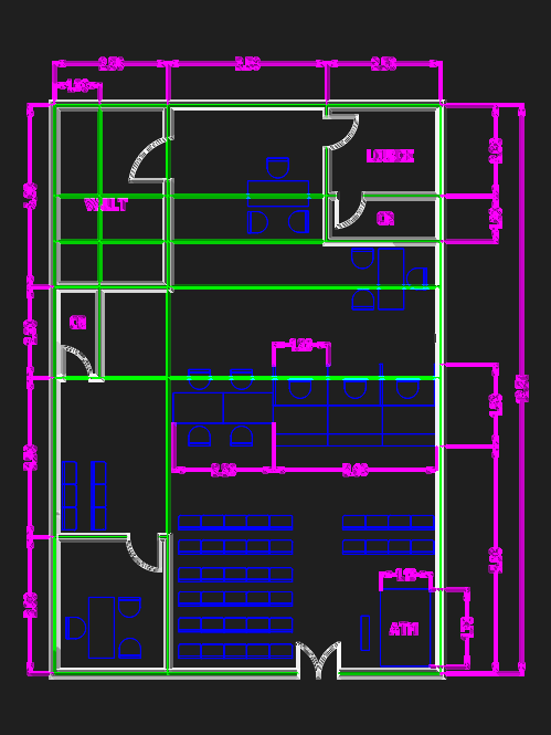 COMMERCIAL BANK Floor Plan with VAULT and ATM